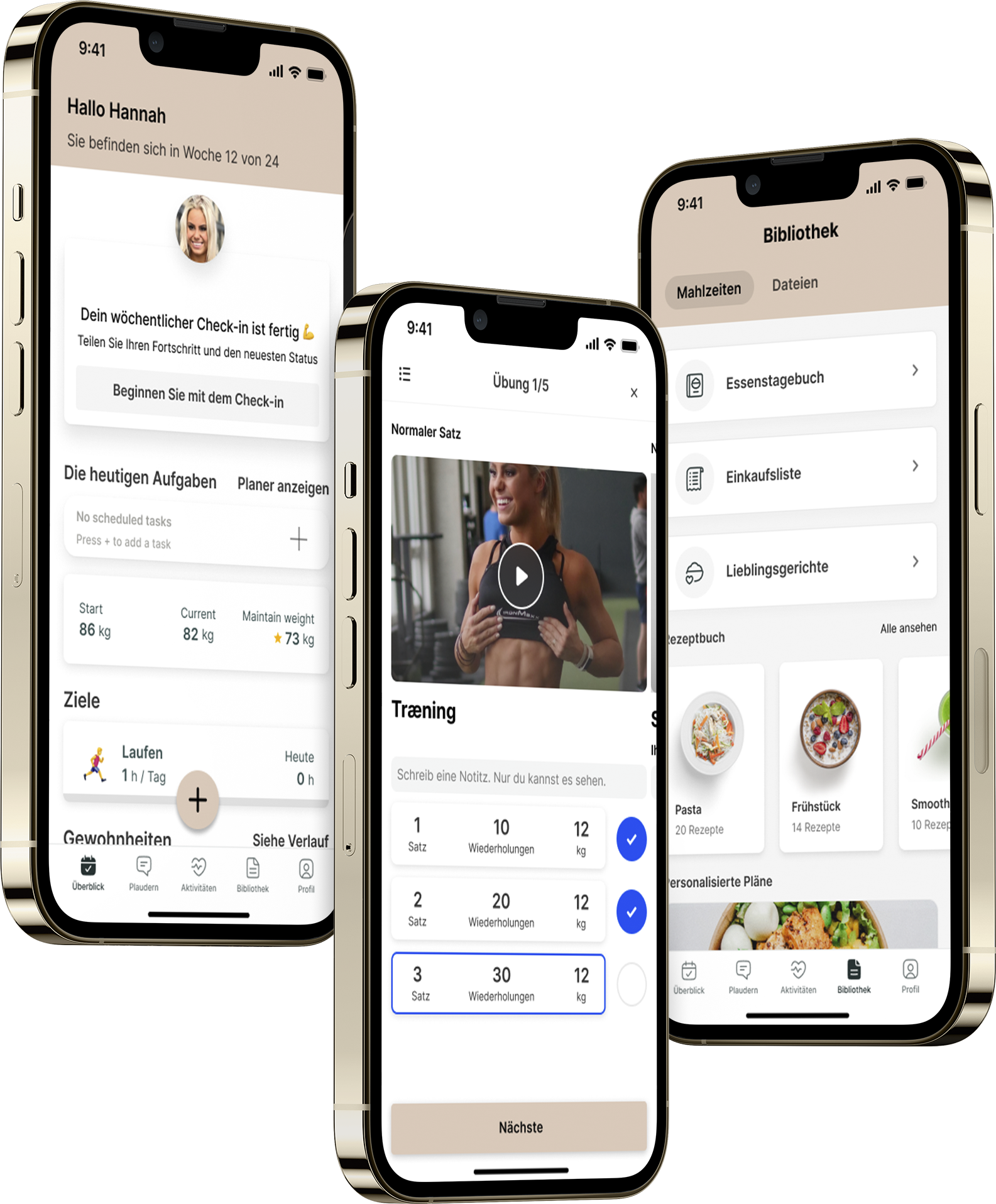 Ein Mockup der Coaching-App, das die Funktionen zeigt.
